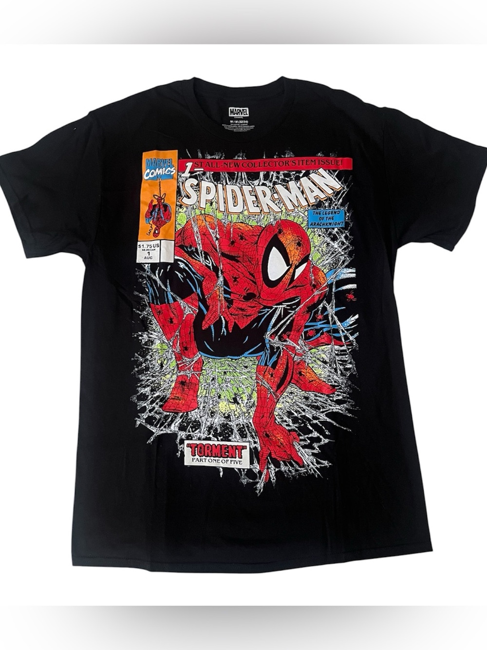Marvel Spider-Man Comic Cover Tee - Black with Red & Blue Print